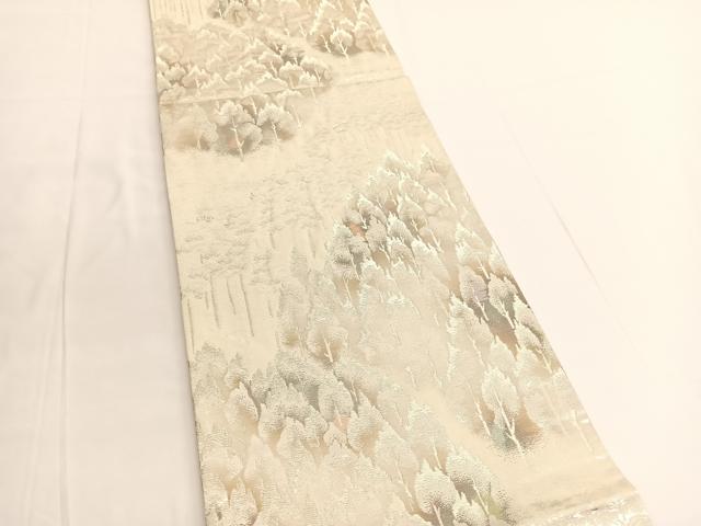 平和屋着物◎六通柄袋帯 古京錦 樹林文 銀糸 二重引箔 正絹 逸品 BAAV9733hv