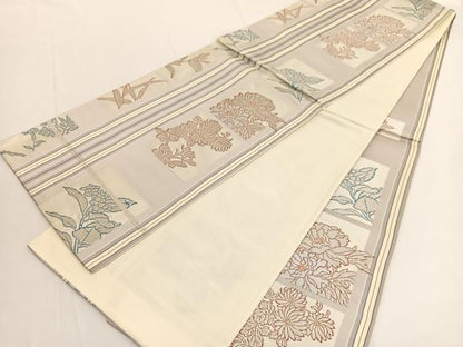 平和屋着物◎六通柄袋帯 唐織 色紙花文 金銀糸 正絹 逸品 BAAV974hv