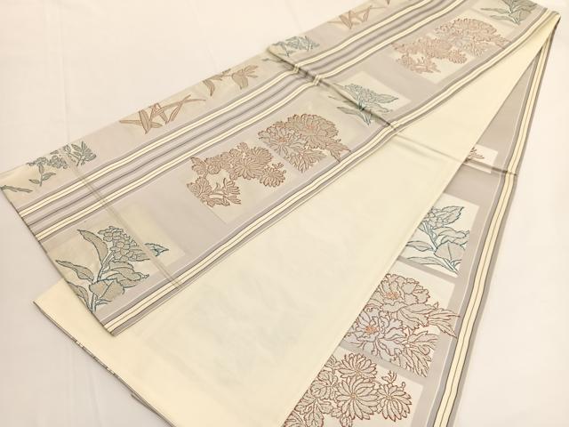 平和屋着物◎六通柄袋帯 唐織 色紙花文 金銀糸 正絹 逸品 BAAV974hv