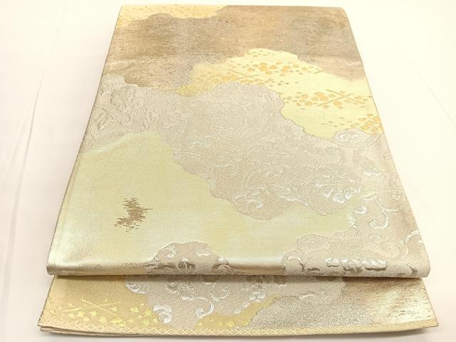 平和屋着物◎西陣 六通柄袋帯 道長花唐草文 紫箔錦 証紙付き 正絹 逸品 BAAV9744hv