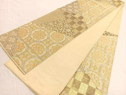 平和屋着物◎六通柄 本袋帯 唐織 裂取小紋詰 金銀糸 正絹 逸品 BAAV9745hv