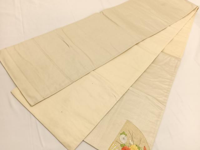 平和屋着物◎太鼓柄袋帯 総刺繍 扇面花文 銀糸 正絹 逸品 BAAV9746hv