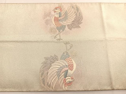 平和屋着物◎太鼓柄袋帯 総刺繍 綴れ 鳳凰花文 銀糸 正絹 逸品 BAAV9747hv