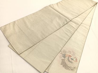 平和屋着物◎太鼓柄袋帯 総刺繍 綴れ 鳳凰花文 銀糸 正絹 逸品 BAAV9747hv