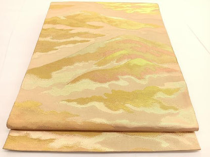 平和屋着物◎六通柄袋帯 遠山文 金糸 三越扱い 正絹 逸品 BAAV9749hv