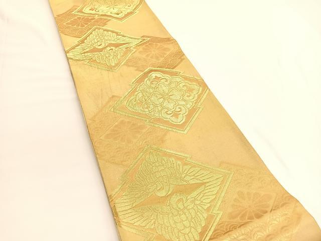 平和屋着物◎六通柄袋帯 松皮菱双鶴j花文 金糸 正絹 逸品 BAAV9753hv