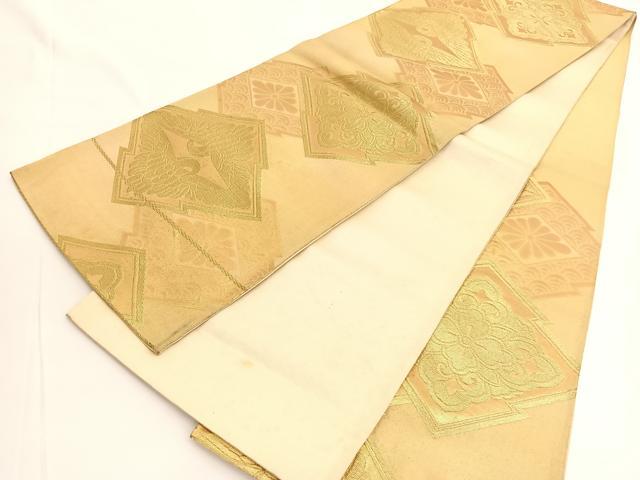 平和屋着物◎六通柄袋帯 松皮菱双鶴j花文 金糸 正絹 逸品 BAAV9753hv