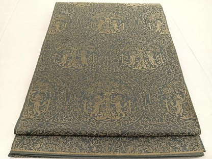 平和屋着物◎六通柄京袋 本袋帯 向かい動物草花文 金糸 正絹 逸品 BAAV9756hv