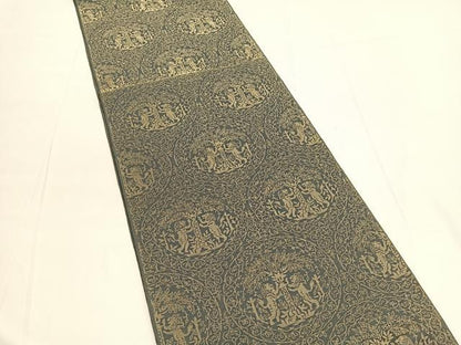 平和屋着物◎六通柄京袋 本袋帯 向かい動物草花文 金糸 正絹 逸品 BAAV9756hv