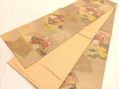 平和屋着物◎六通柄袋帯 唐織 色紙重ね立波花文 金糸 正絹 逸品 BAAV9758hv