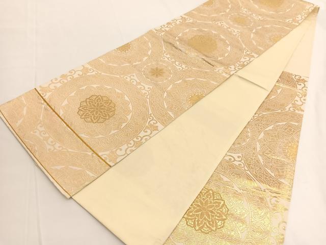 平和屋着物◎六通柄袋帯 更紗花丸文 金糸 正絹 逸品 BAAV9763hv