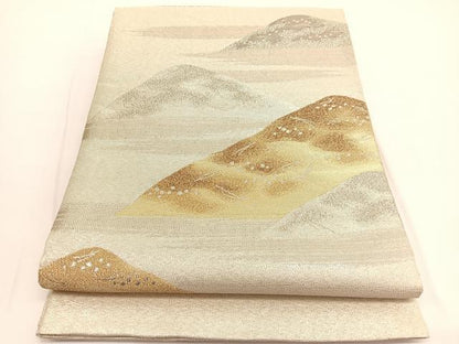 平和屋着物◎太鼓柄袋帯 明綴 遠山文 プラチナ箔 正絹 逸品 BAAV9764hv