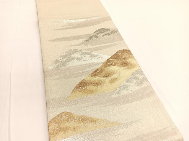平和屋着物◎太鼓柄袋帯 明綴 遠山文 プラチナ箔 正絹 逸品 BAAV9764hv