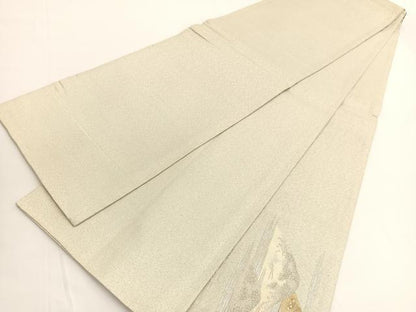 平和屋着物◎太鼓柄袋帯 明綴 遠山文 プラチナ箔 正絹 逸品 BAAV9764hv