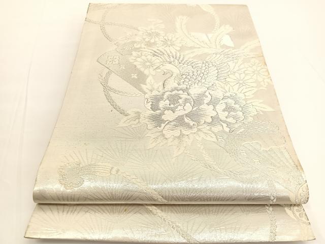 平和屋着物◎六通柄袋帯 唐織 桧扇瑞鳳文 銀糸 引箔 正絹 逸品 BAAV9766hv