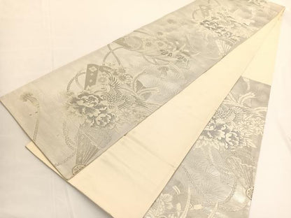 平和屋着物◎六通柄袋帯 唐織 桧扇瑞鳳文 銀糸 引箔 正絹 逸品 BAAV9766hv