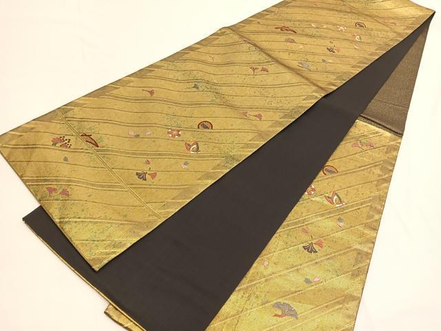 平和屋着物◎六通柄袋帯 唐織 花蝶文 金糸 正絹 逸品 BAAV9768hv