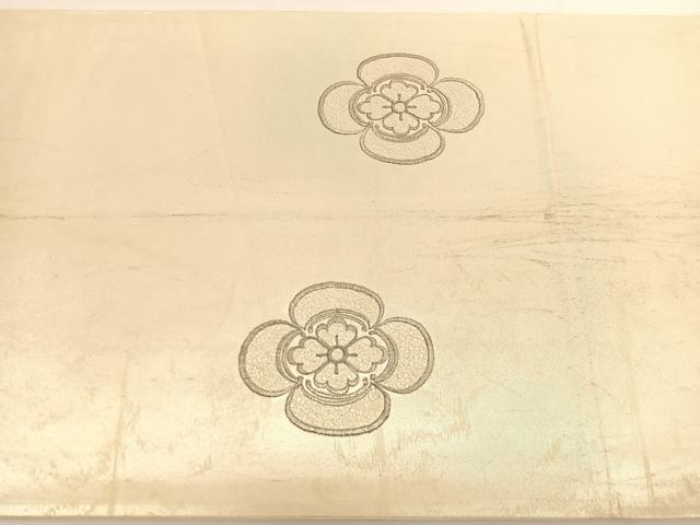 平和屋着物◎太鼓柄袋帯 総刺繍 草花文 銀糸 引箔 正絹 逸品 BAAV9772hv