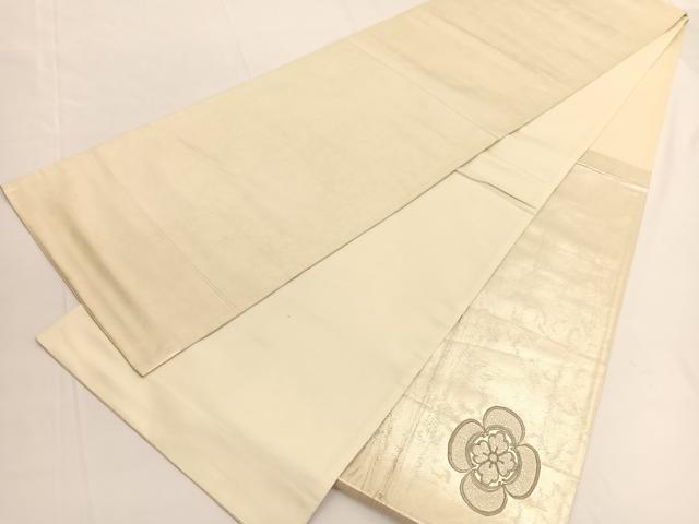 平和屋着物◎太鼓柄袋帯 総刺繍 草花文 銀糸 引箔 正絹 逸品 BAAV9772hv