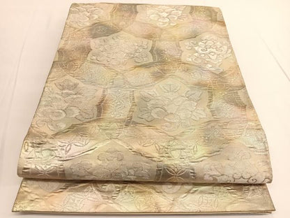 平和屋着物◎六通柄袋帯 ふくれ織 更紗花丸文 金銀糸 引箔 三越扱い 正絹 逸品 BAAV9776hv