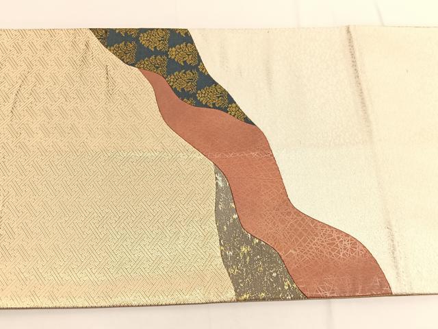 平和屋着物◎太鼓柄袋帯 切嵌 鶏頭 金糸 正絹 逸品 BAAV9780hv