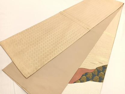 平和屋着物◎太鼓柄袋帯 切嵌 鶏頭 金糸 正絹 逸品 BAAV9780hv
