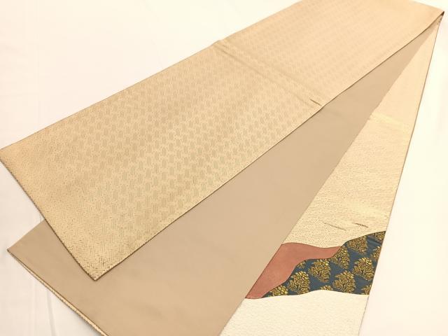 平和屋着物◎太鼓柄袋帯 切嵌 鶏頭 金糸 正絹 逸品 BAAV9780hv