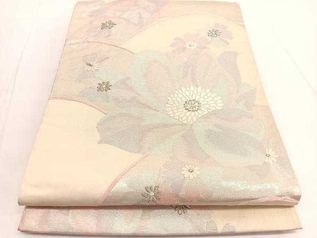 平和屋着物◎六通柄袋帯 草花文 銀糸 正絹 逸品 BAAV9783hv