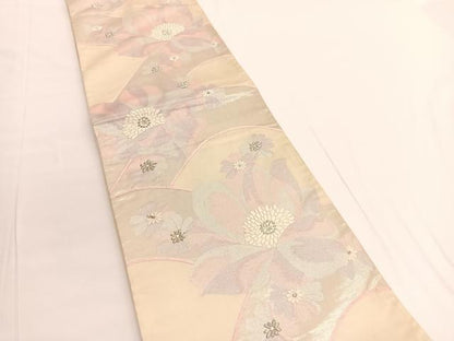平和屋着物◎六通柄袋帯 草花文 銀糸 正絹 逸品 BAAV9783hv