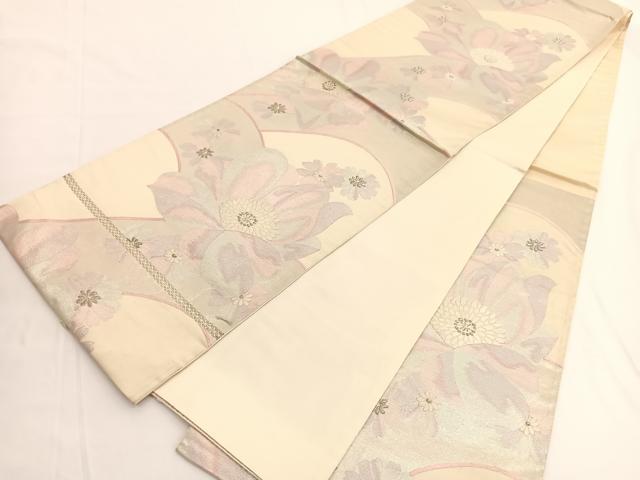 平和屋着物◎六通柄袋帯 草花文 銀糸 正絹 逸品 BAAV9783hv