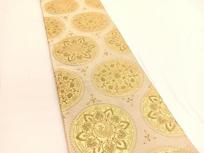 平和屋着物◎六通柄袋帯 鳳凰飾花丸文 金糸 正絹 逸品 BAAV9785hv