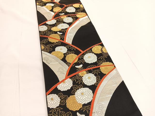 平和屋着物◎西陣 六通柄袋帯 唐織 蒔絵青海 黒地 金銀糸 証紙付き 正絹 逸品 BAAV9789hv