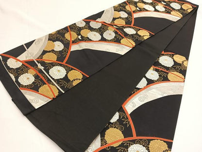 平和屋着物◎西陣 六通柄袋帯 唐織 蒔絵青海 黒地 金銀糸 証紙付き 正絹 逸品 BAAV9789hv