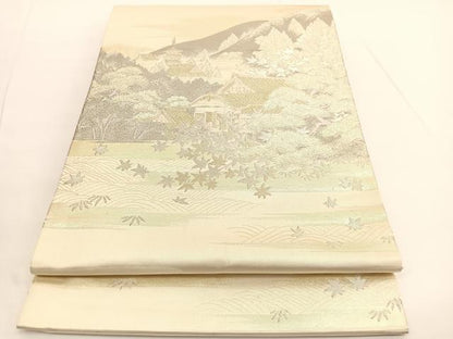 平和屋着物◎九寸開き名古屋帯 京名所 東山 プラチナ二重箔 引箔 正絹 逸品 BAAV9791hv