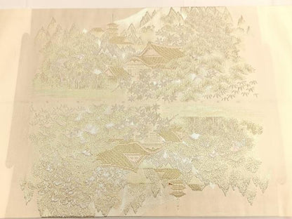 平和屋着物◎九寸開き名古屋帯 京名所 東山 プラチナ二重箔 引箔 正絹 逸品 BAAV9791hv