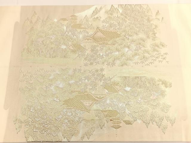 平和屋着物◎九寸開き名古屋帯 京名所 東山 プラチナ二重箔 引箔 正絹 逸品 BAAV9791hv