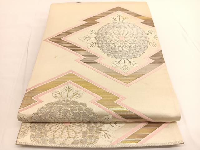 平和屋着物◎六通柄袋帯 唐織 松皮菱菊文 銀糸 正絹 逸品 BAAV9796hv