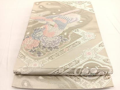 平和屋着物◎六通柄袋帯 唐織 鳳凰菱天井花文 九百錦 プラチナ箔 正絹 逸品 BAAV9798hv