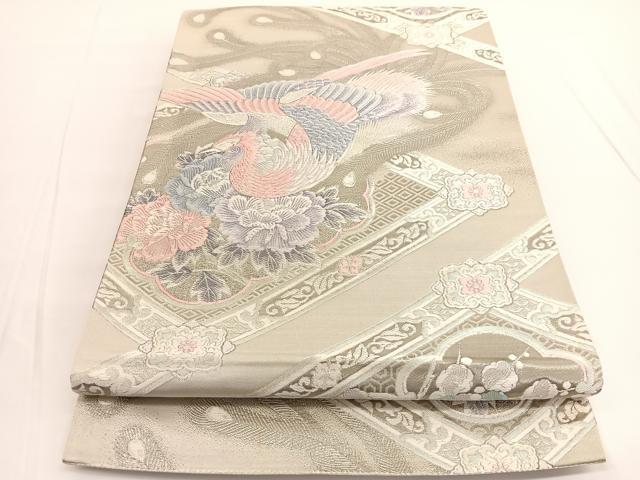 平和屋着物◎六通柄袋帯 唐織 鳳凰菱天井花文 九百錦 プラチナ箔 正絹 逸品 BAAV9798hv