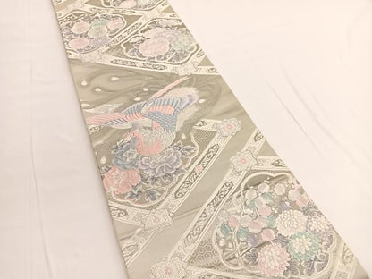 平和屋着物◎六通柄袋帯 唐織 鳳凰菱天井花文 九百錦 プラチナ箔 正絹 逸品 BAAV9798hv