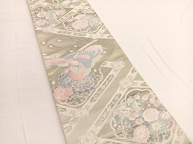 平和屋着物◎六通柄袋帯 唐織 鳳凰菱天井花文 九百錦 プラチナ箔 正絹 逸品 BAAV9798hv