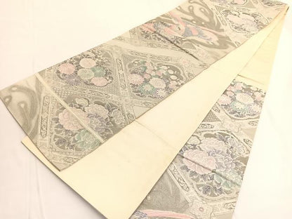 平和屋着物◎六通柄袋帯 唐織 鳳凰菱天井花文 九百錦 プラチナ箔 正絹 逸品 BAAV9798hv