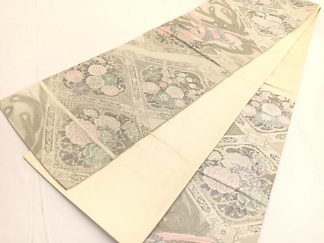 平和屋着物◎六通柄袋帯 唐織 鳳凰菱天井花文 九百錦 プラチナ箔 正絹 逸品 BAAV9798hv