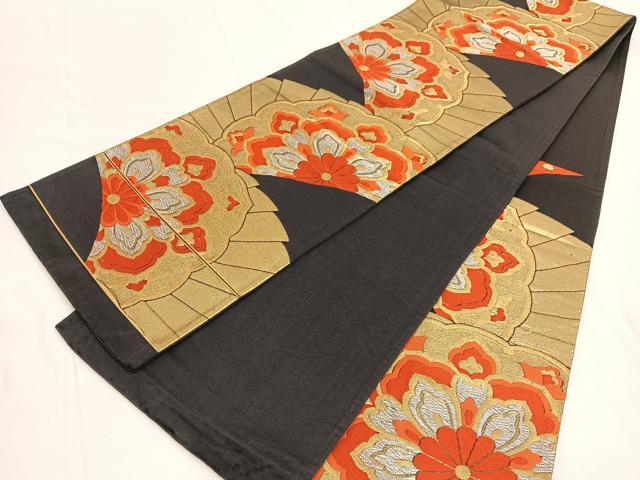 平和屋着物◎六通柄袋帯 唐織 檜扇宝相華 黒地 金銀糸 正絹 逸品 BAAV9800hv