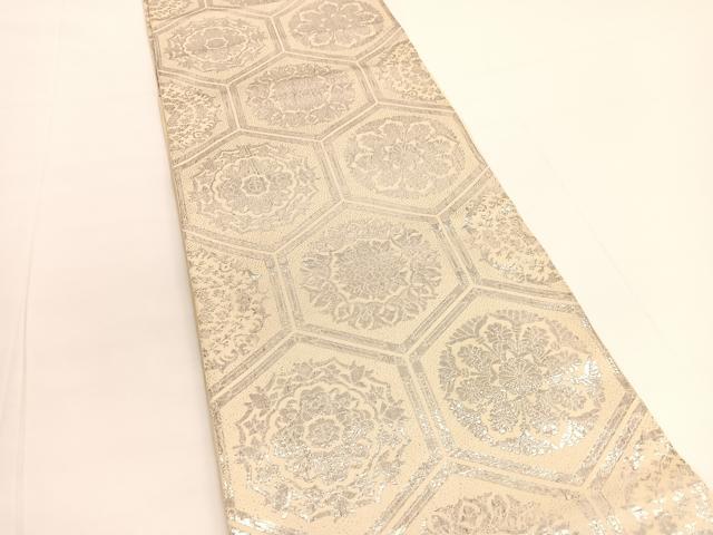 平和屋着物◎六通柄 本袋帯 亀甲花文 純銀箔 正絹 逸品 BAAV9803hv