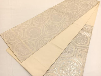 平和屋着物◎六通柄 本袋帯 亀甲花文 純銀箔 正絹 逸品 BAAV9803hv