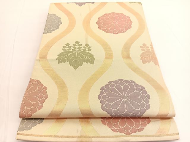 平和屋着物◎全通柄 本袋帯 立涌花文 金糸 正絹 逸品 BAAV9812hv