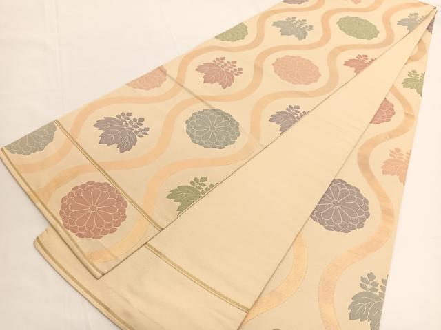 平和屋着物◎全通柄 本袋帯 立涌花文 金糸 正絹 逸品 BAAV9812hv