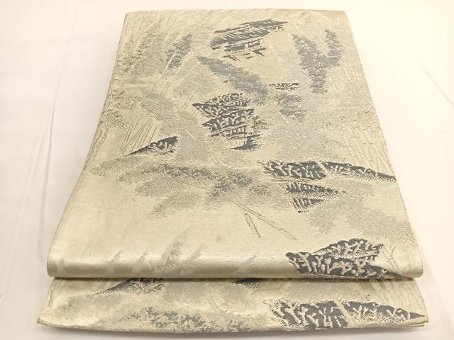 平和屋着物◎六通柄袋帯 唐織 風景文 銀糸 正絹 逸品 BAAV9818hv