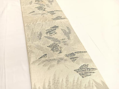 平和屋着物◎六通柄袋帯 唐織 風景文 銀糸 正絹 逸品 BAAV9818hv